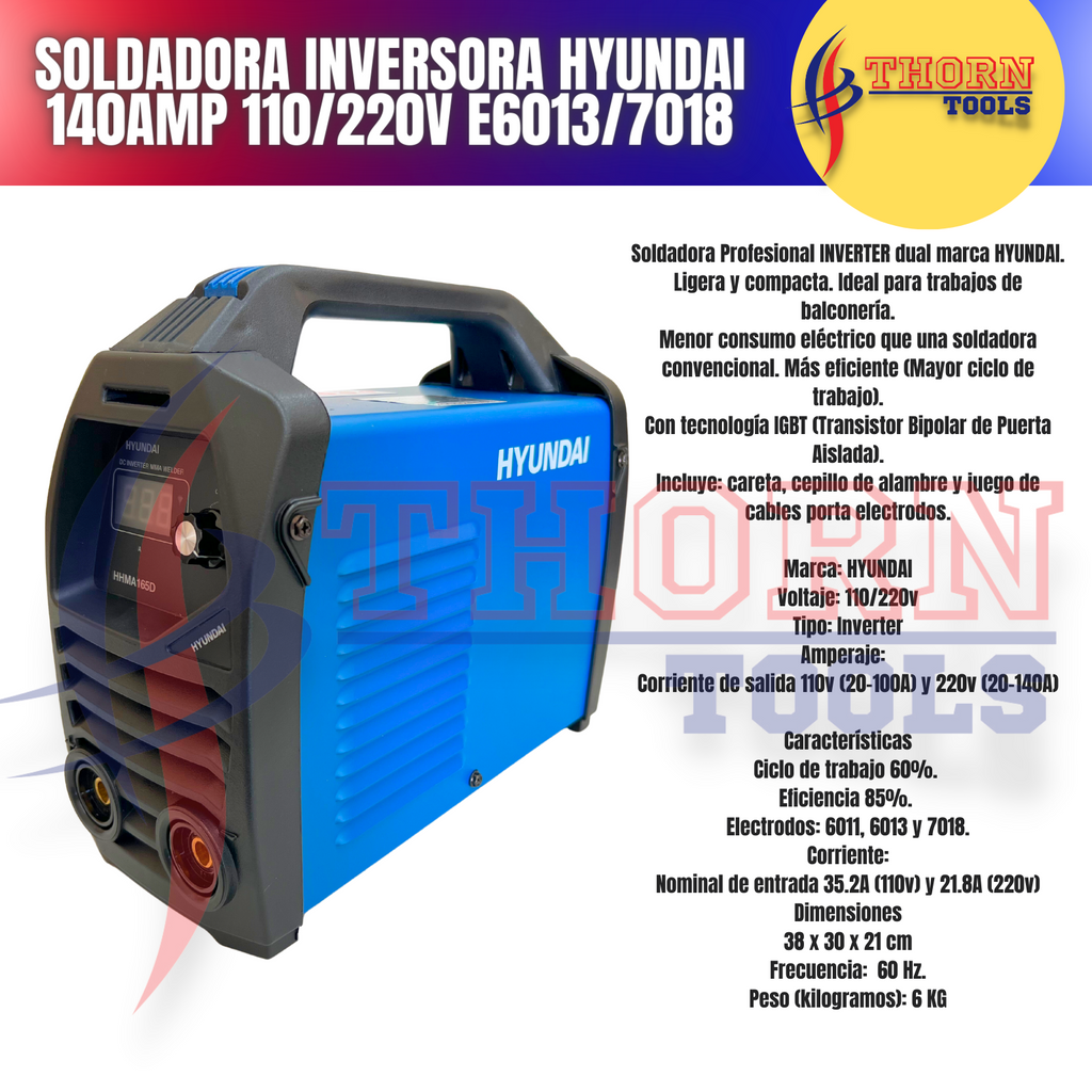 Soldadora Inversora Hyundai 140amp 110/220v E6013/7018 Msi