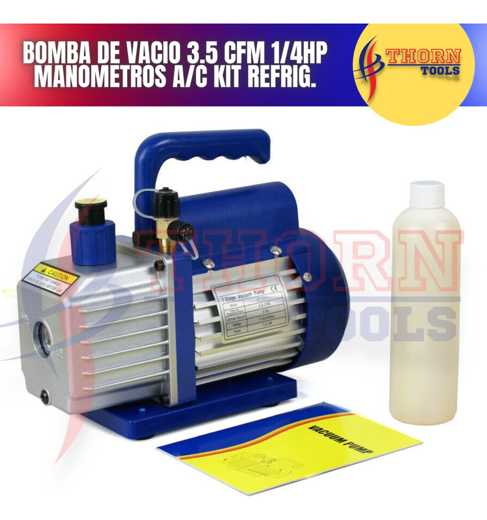 Bomba De Vacio 3.5 Cfm 1/4hp Manometros A/c Kit Refrig.