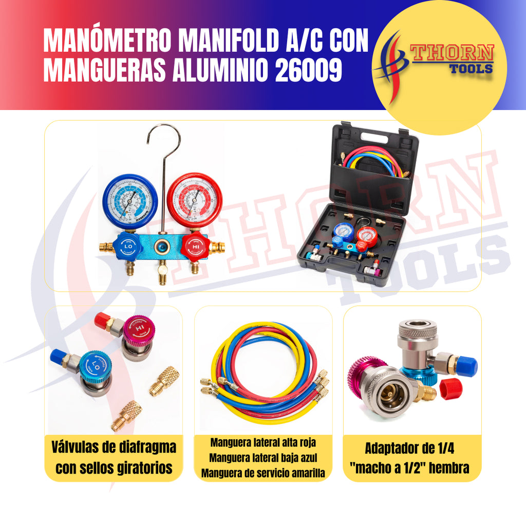 Manometros Manifold A/c con Mangueras Aluminio 26009