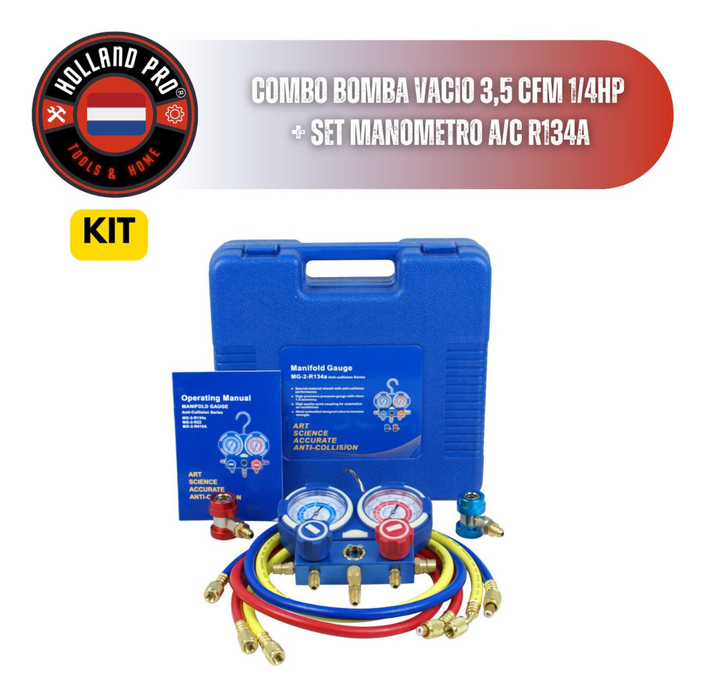 Bomba De Vacio 3.5 Cfm 1/4hp Manometros A/c Kit Refrigerac.