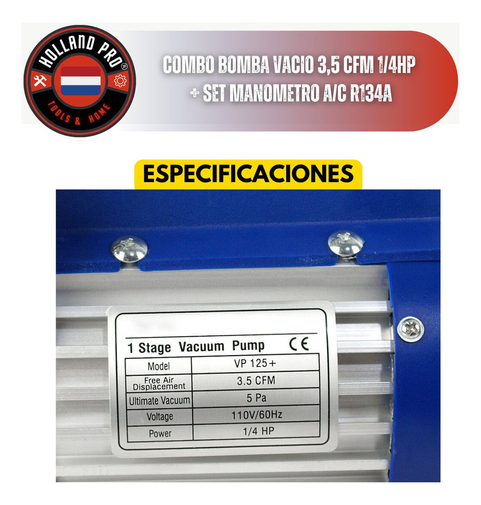 Bomba De Vacio 3.5 Cfm 1/4hp Manometros A/c Kit Refrigerac.