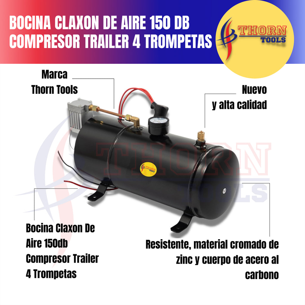 Bocina Claxon De Aire 150dB compresor trailer 4 Trompetas